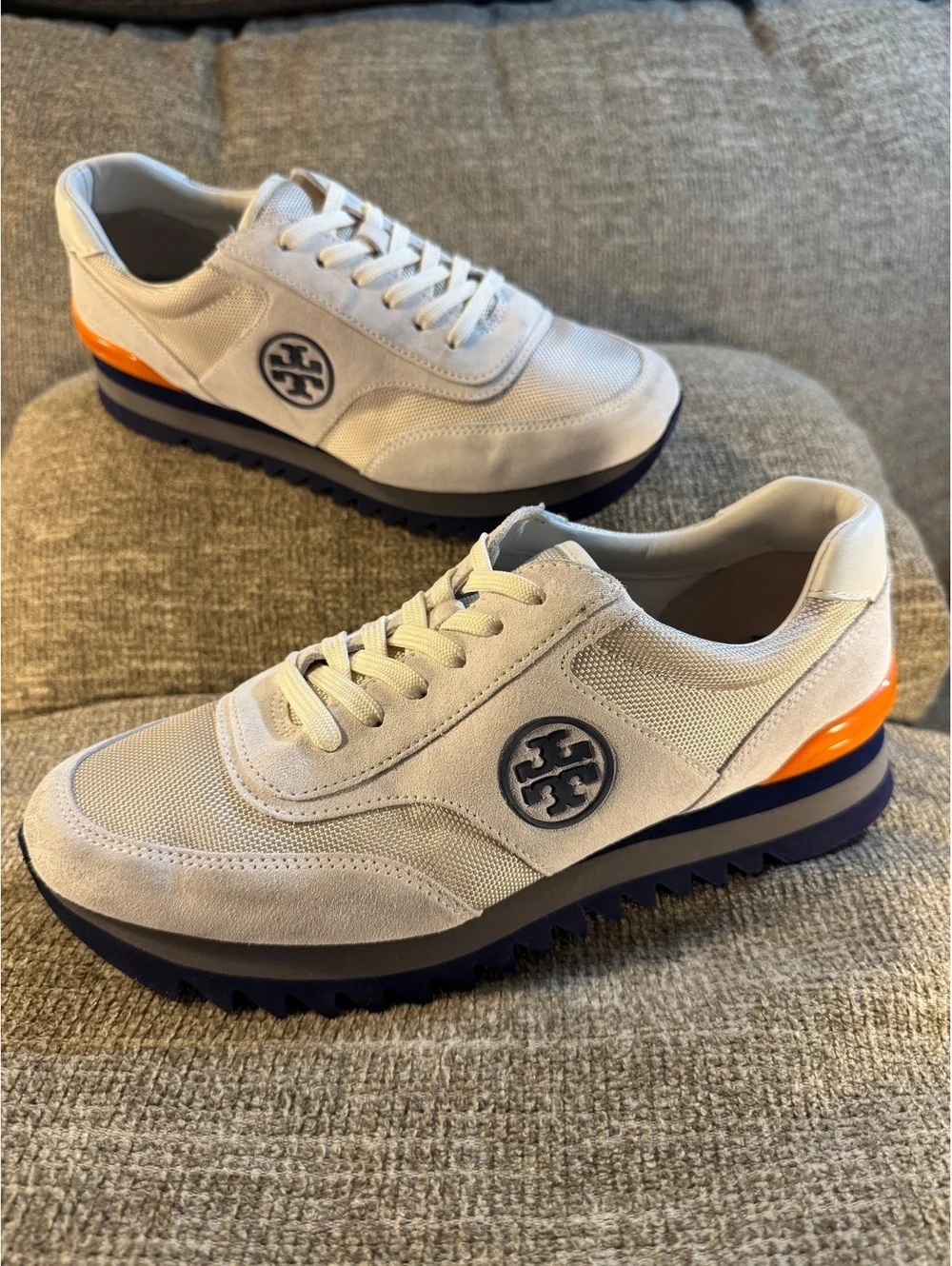 Tory Burch Sawtooth Low Top Sneakers White Grey Orange 9M